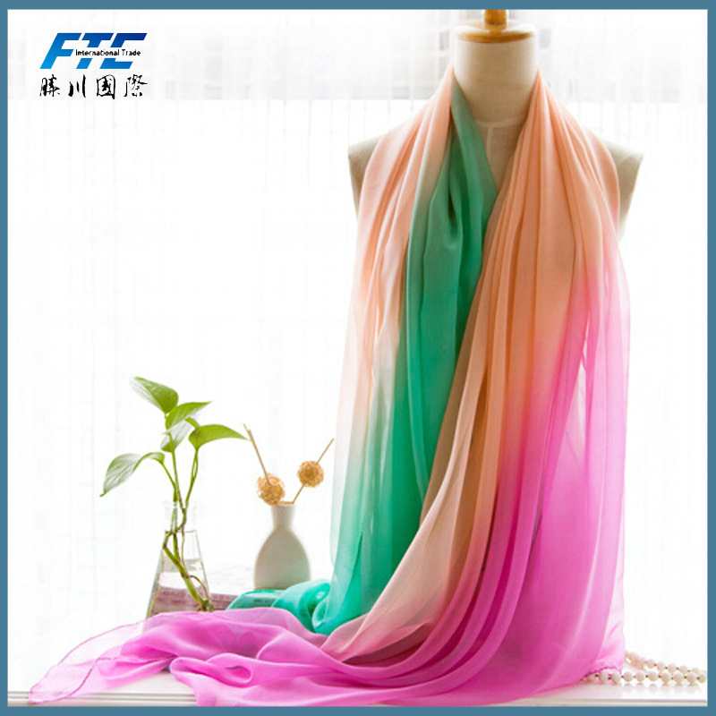 Long Gradient Chiffon Scarf for Spring Summer