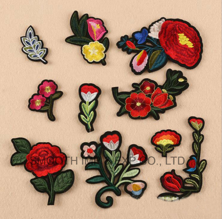Custom Garment Logo Embroidery Patch Paper Iron Red Rose Flower