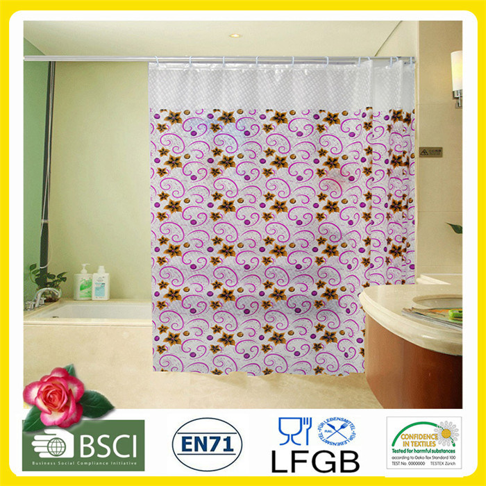 Plastic PVC/EVA Printed Shower Curtain Factory Wholesale