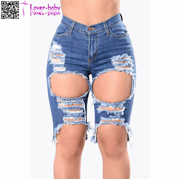 Hot Sale Fashion Blue Skinny Frayed Distressed Mini Pants Ladies Denim Shorts L539