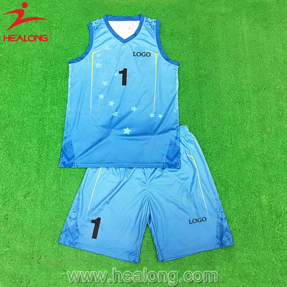 Healong Sublimation Sky Blue Eco-Friendly Sportswear Basketball Uniform