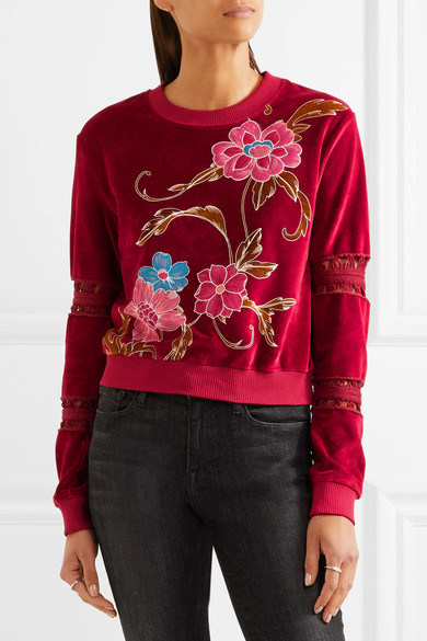 2017 New Designs Cropped Top Printed Cotton Blend Velvet Sweatshirt for Women