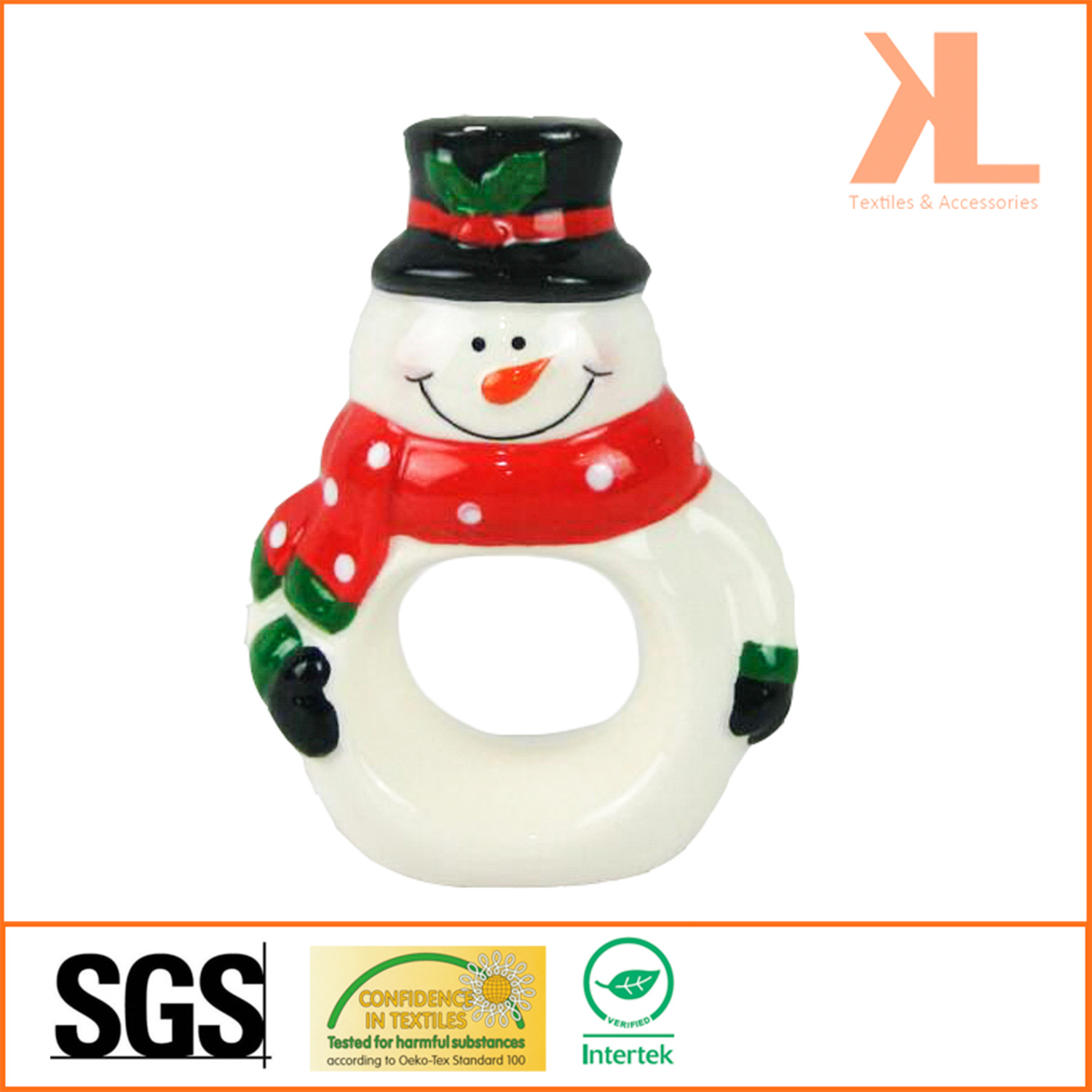 Quality Christmas Decoration Ceramic Snowman Napkin Rings