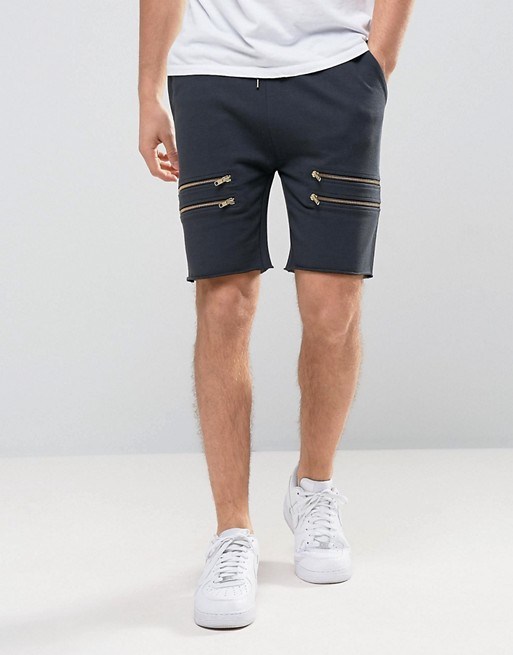 Men's Skinny Jersey Shorts with Gold Zips