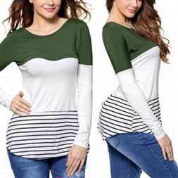 Fashion Women Leisure Casual Color Striped T-Shirt Clothes Blouse