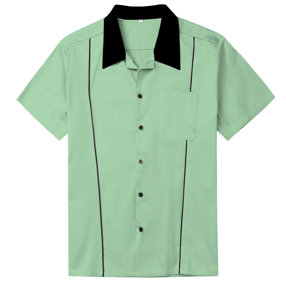 Latest Mint Green Bowling Shirt with Black Piping Designs for Men
