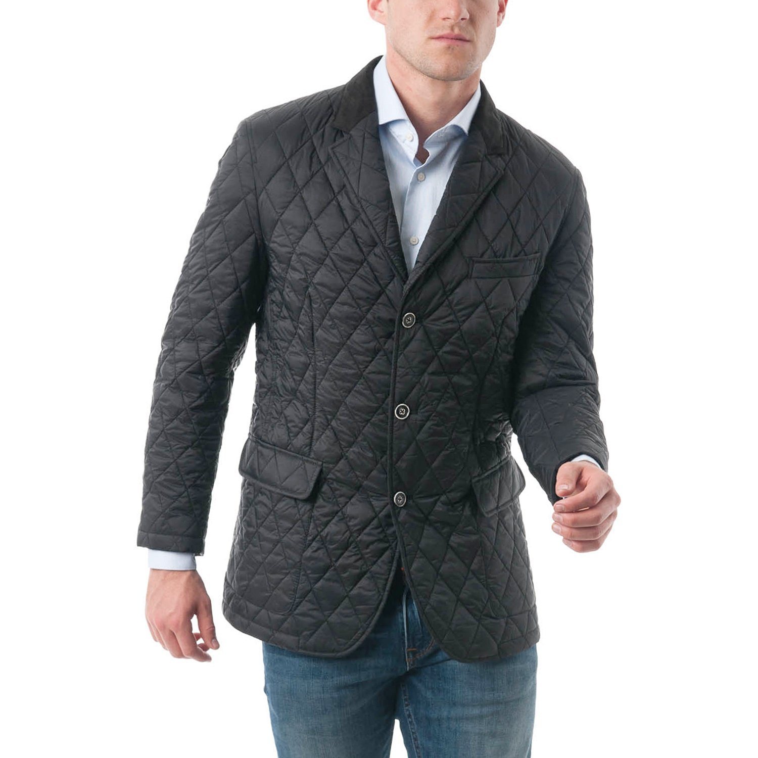 Xiaolv88 Men’ S Quilted Classic Fit Notched Lapel Blazer Jacket