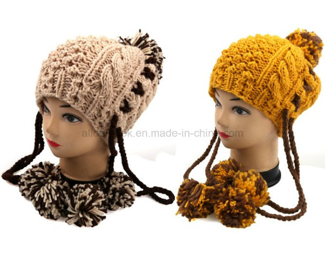 Fashion New Design Hand Knit Pineapple Winter Pom Pom Hat