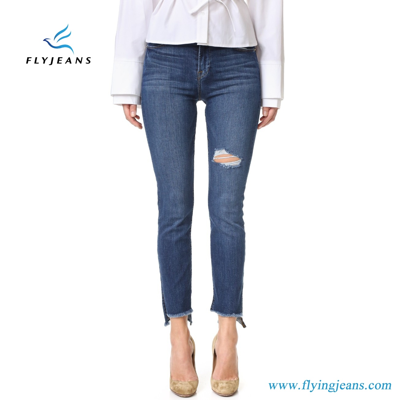Fashion Women High Waist Straight-Leg Pants Navy Blue Denim Jeans