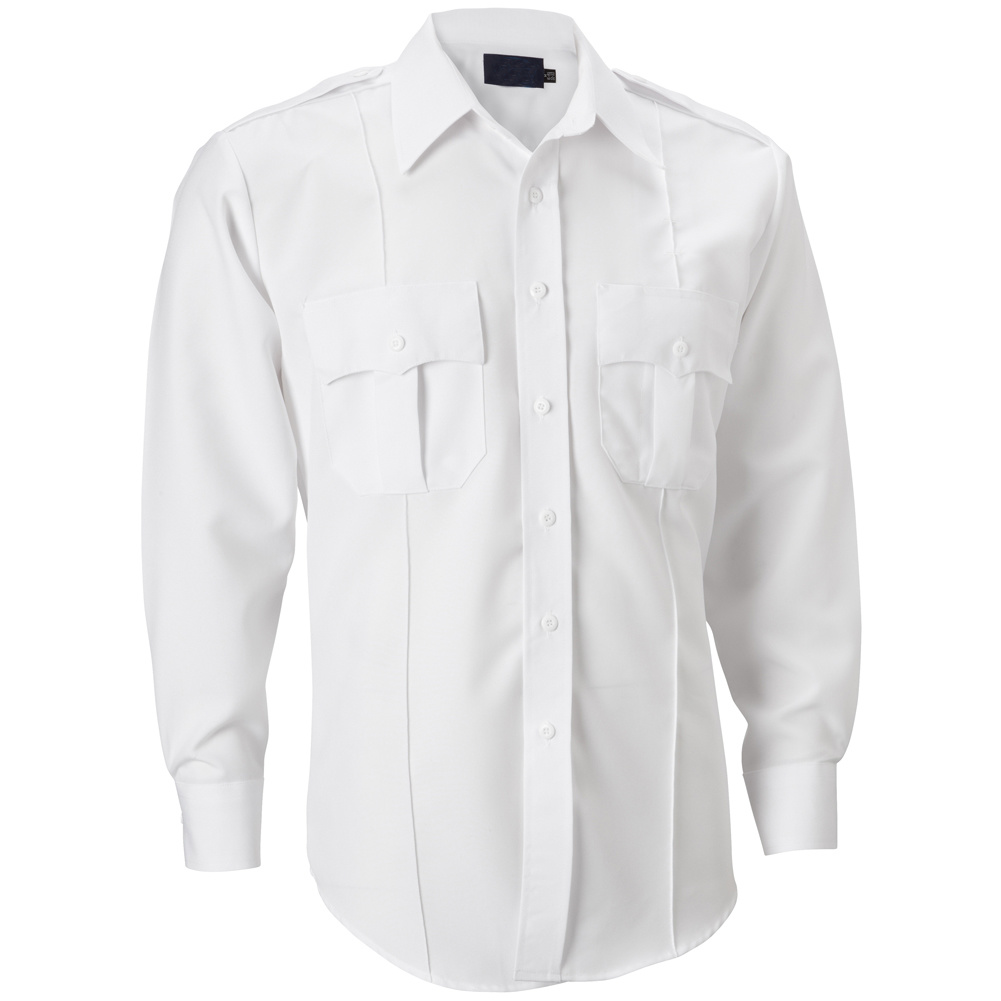 Men's White Long Sleeve Pilot Police Uniform Dress Shirt