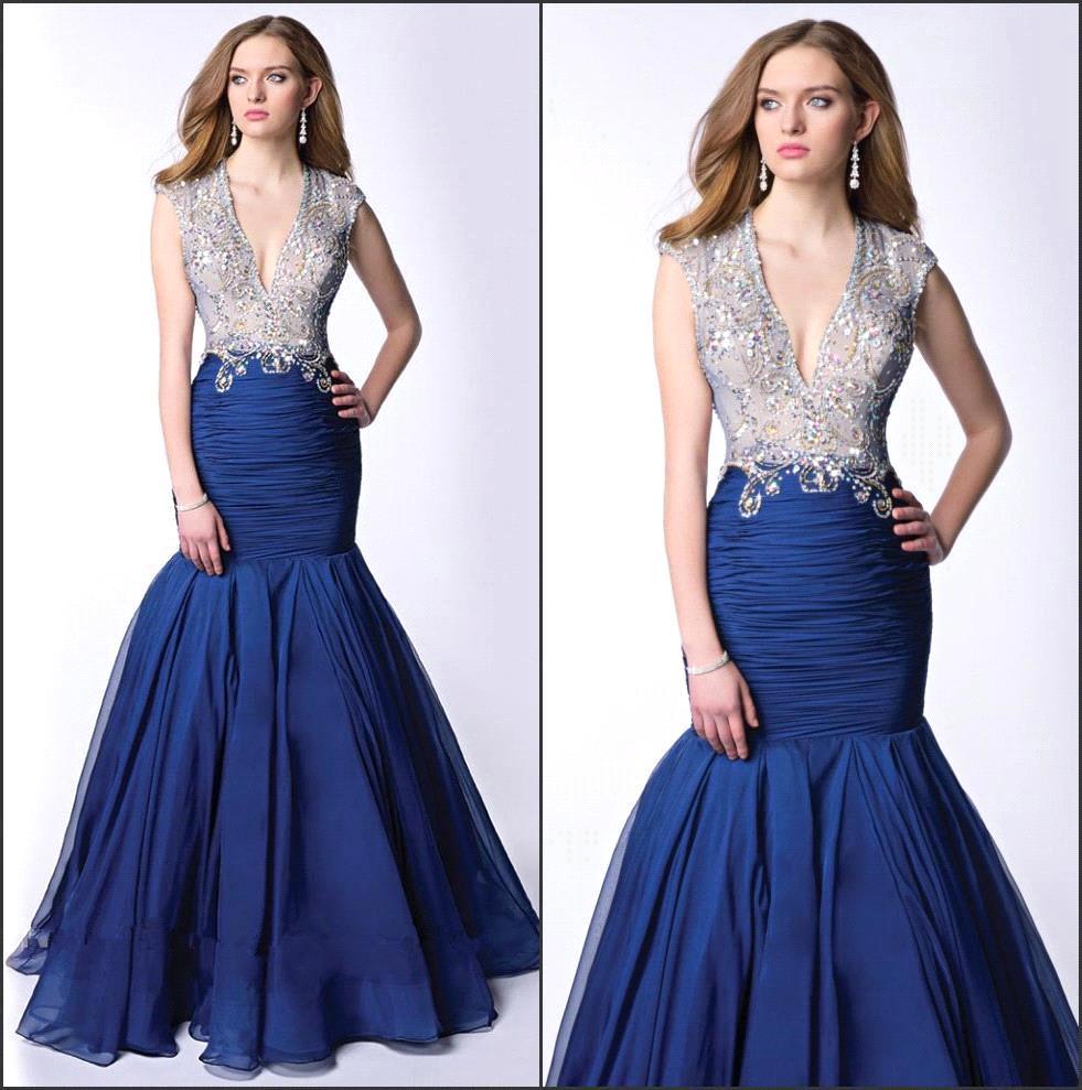 Mermaid Party Prom Gown Sheer Blue Stones Pageant Evening Dresses Y2027