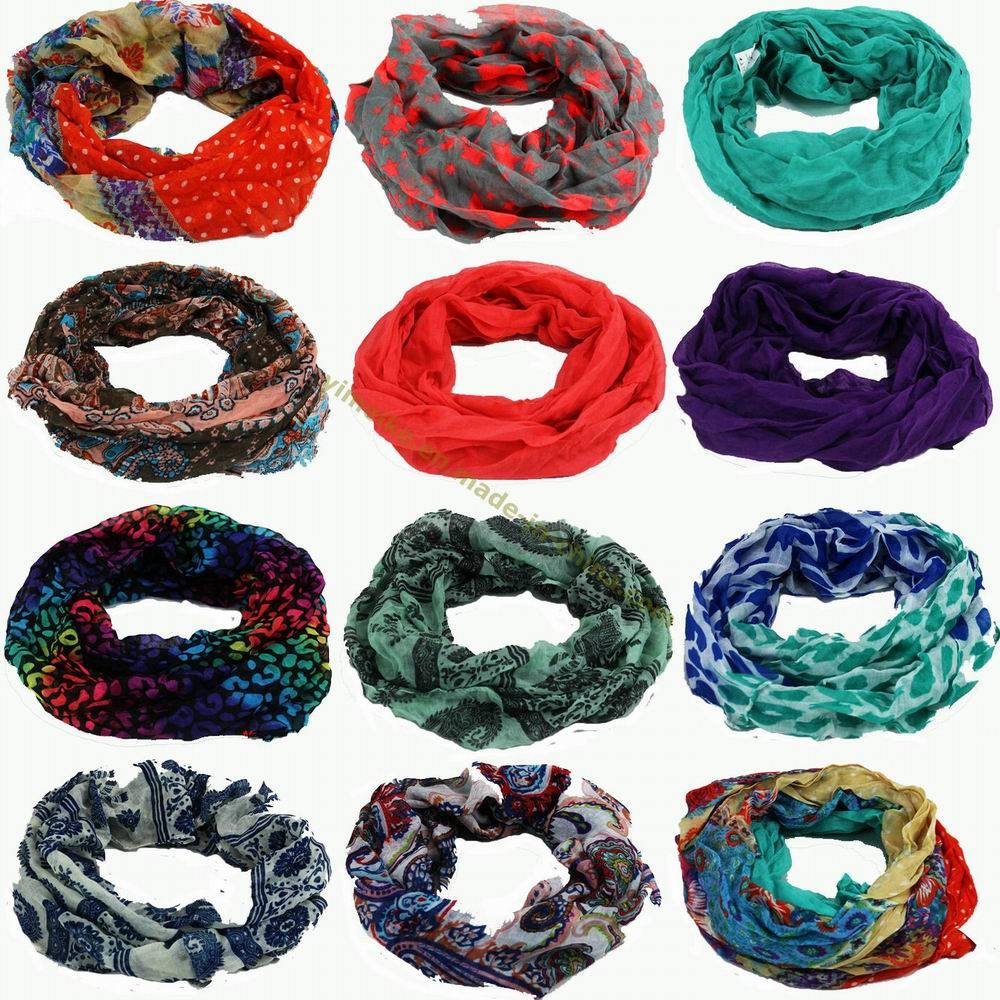 Lady Fashion Voile Loop Scarf Multi Printed Designs in Stock