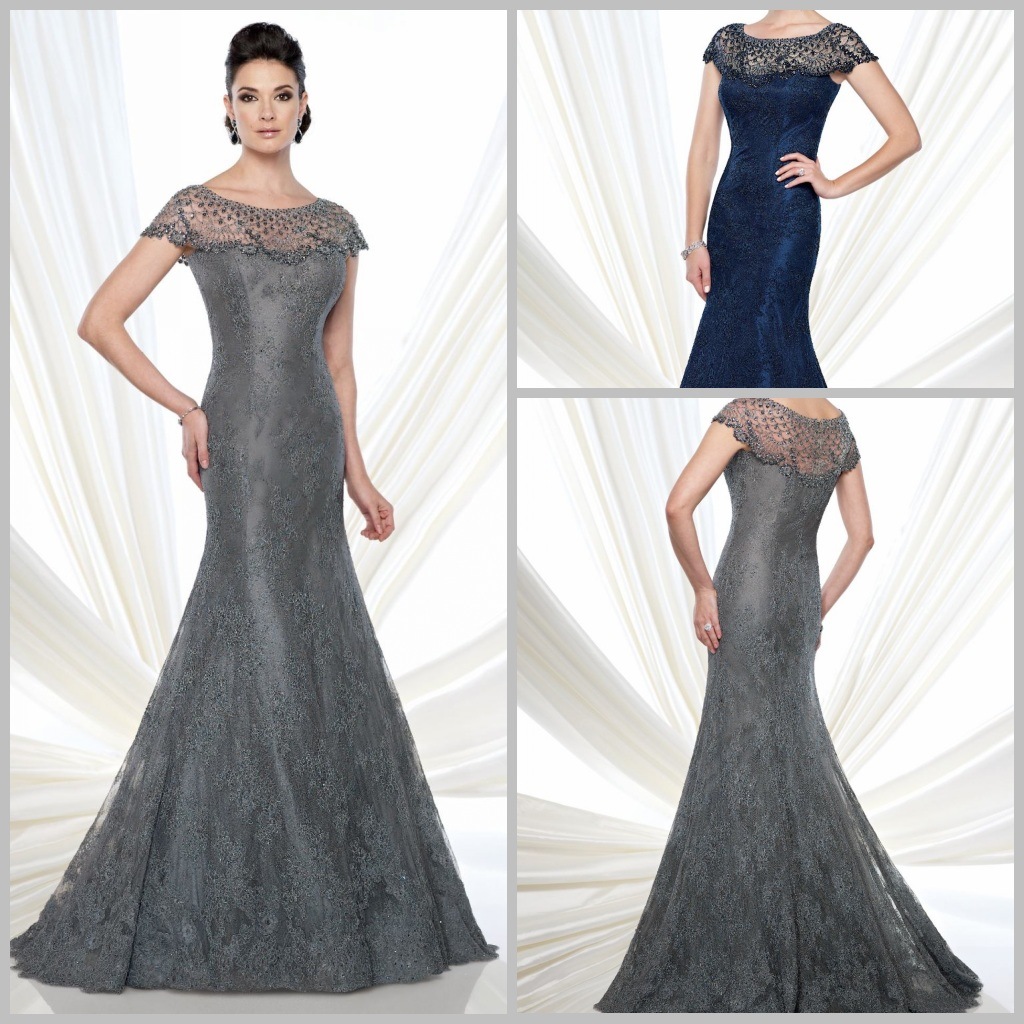 Lace Mother's Gowns Cap Sleeves Grey Blue Evening Dresses D21510