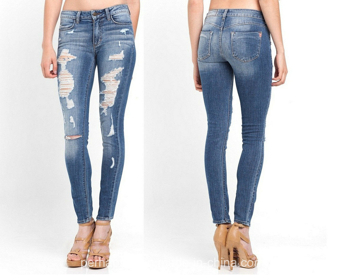 New Fashion Ladies Stretchy Skinny Ripped Denim Jeans