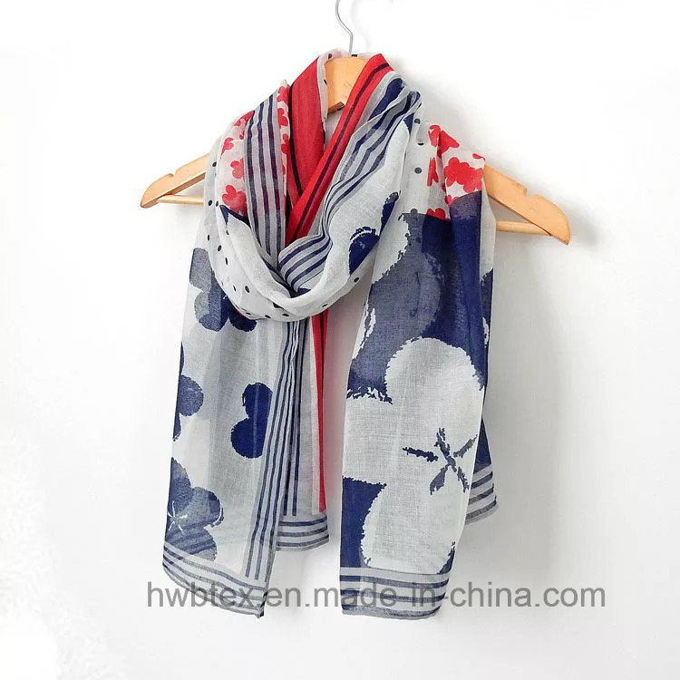 Joint Dots&Flourish Printing Thin Polyester Scarf (HWBPS908)