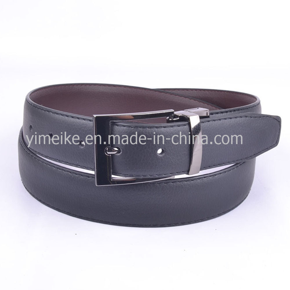 Reversible Buckle 3.3cm Wide Belt Lychee Pattern Casual PU Belt