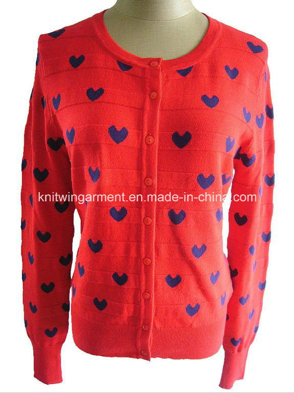 Women 70%Viscose 30%Nylon Cardigan Sweater with Buttons (12-001)