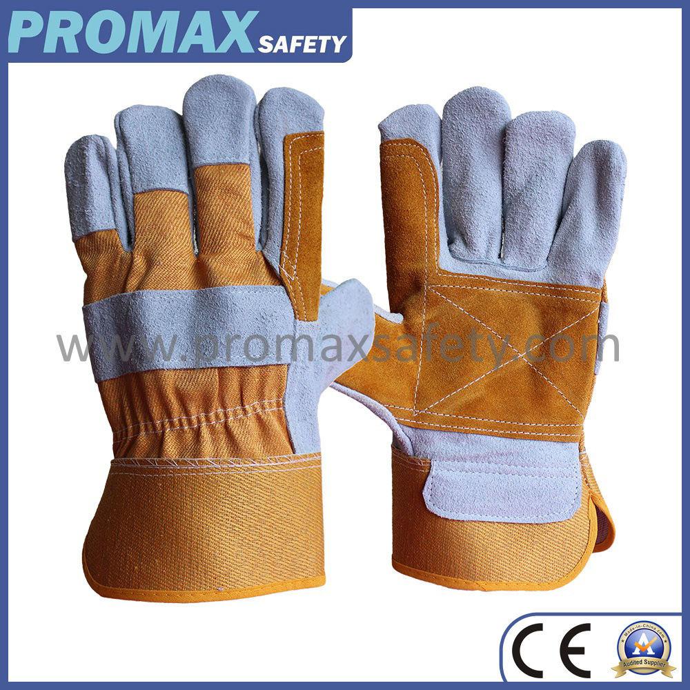 Double Palm Anti Abrasion Cow Split Leather Work Gloves with Ce Approved