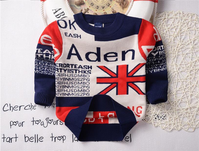 T1233 Fashion Kids Wear Autumn 100% Cotton Double-Layer Soft and Thick Baby & Kids Boy Letters O-Neck Long Sleeve Sweater Pullover Knitted