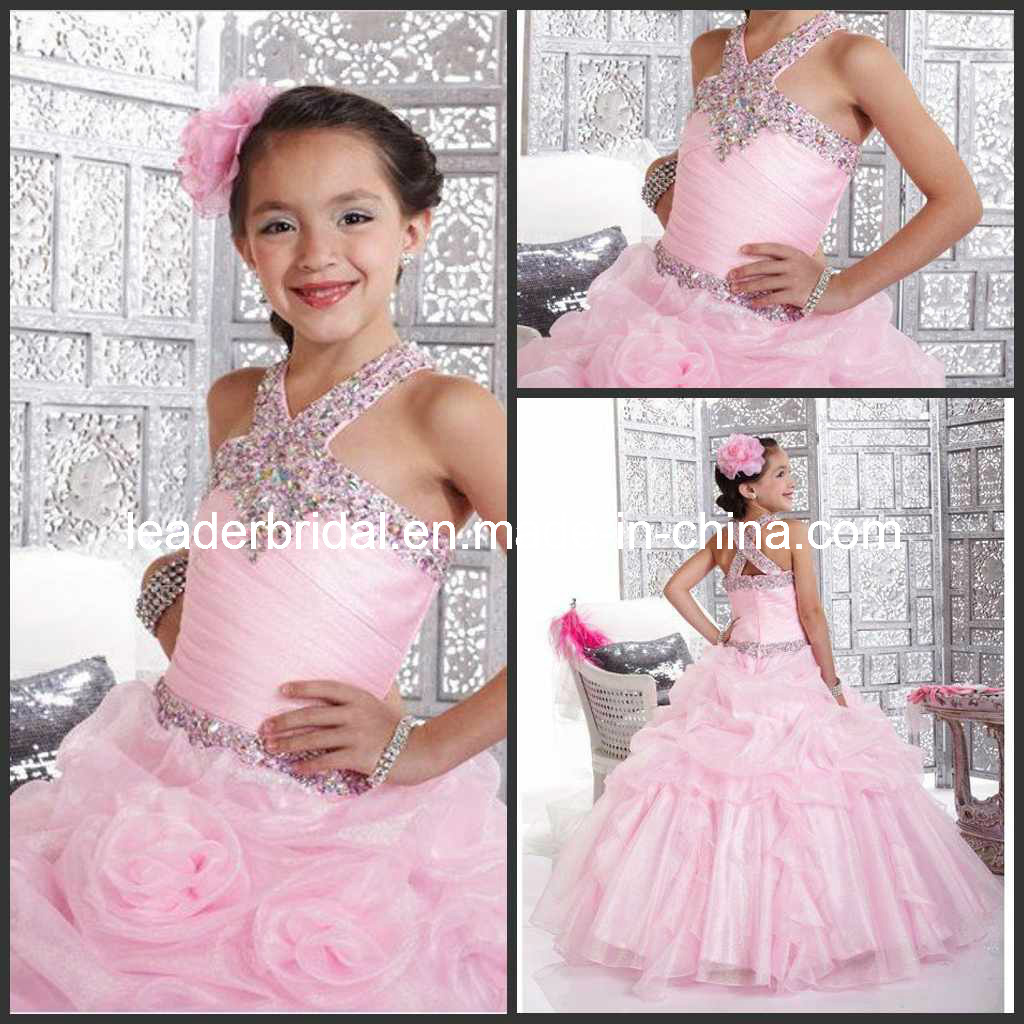 Pink Junior Prom Party Dress Beading Flower Girl Dress F131205