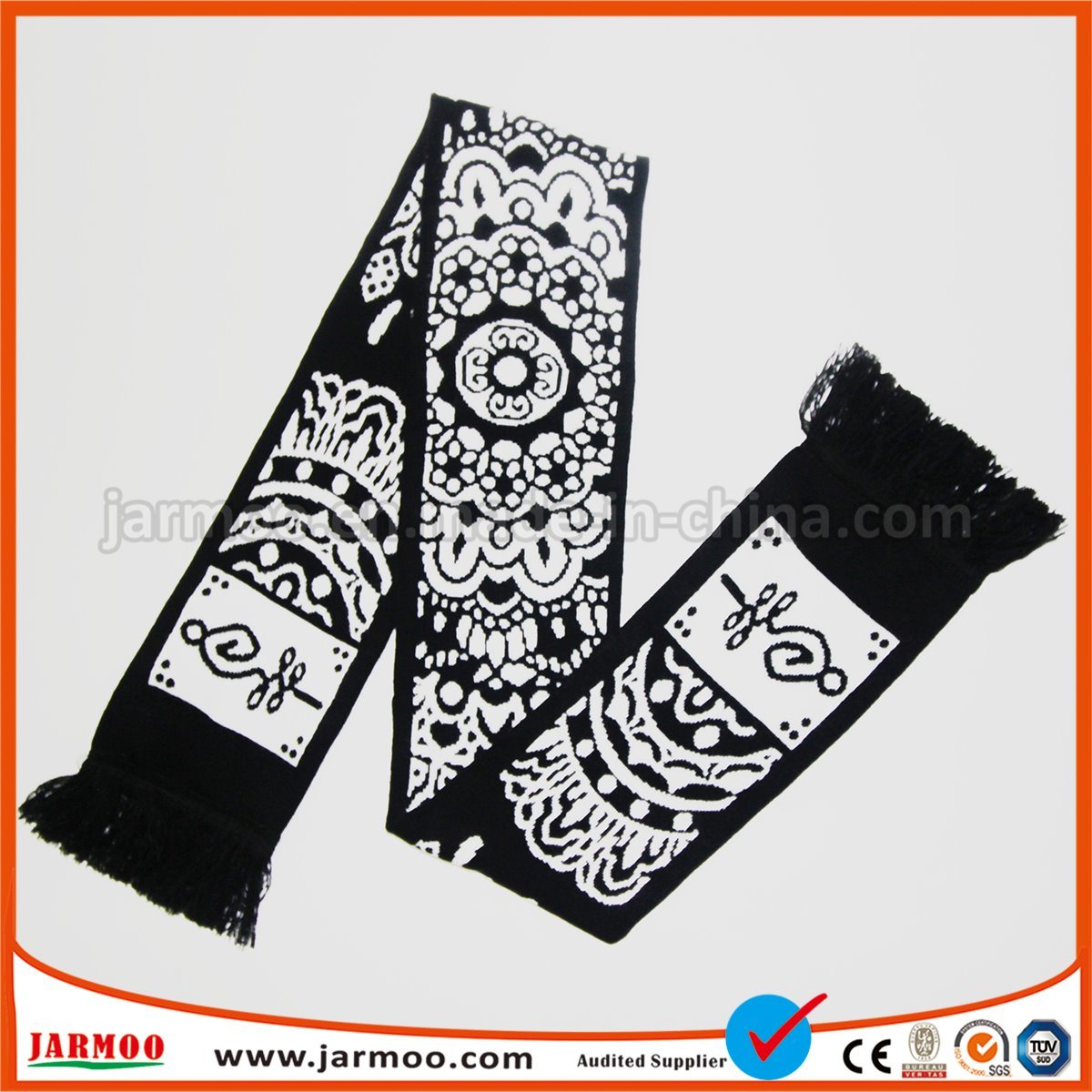 Promotional Double Layer Jacuard Acrylic Football Scarf with Tassels