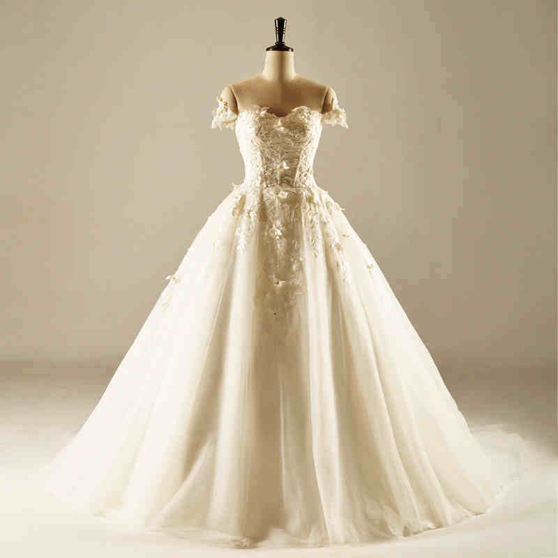 off Shoulder Lace Sequin Bridal Wedding Dress