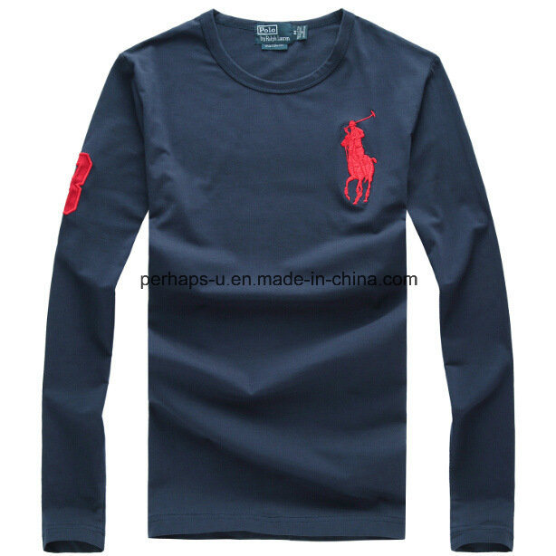 Mens Round Neck Long-Sleeved Pure Color Cotton Shirt