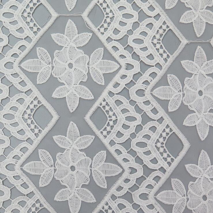 Flower Embroidery White Lace Fabric