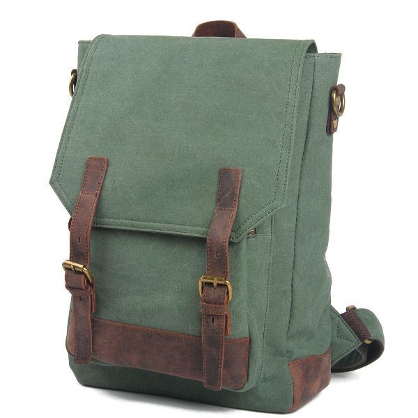 Newest Design Genuine Leather Cotton Canvas Backpack RS-6914A