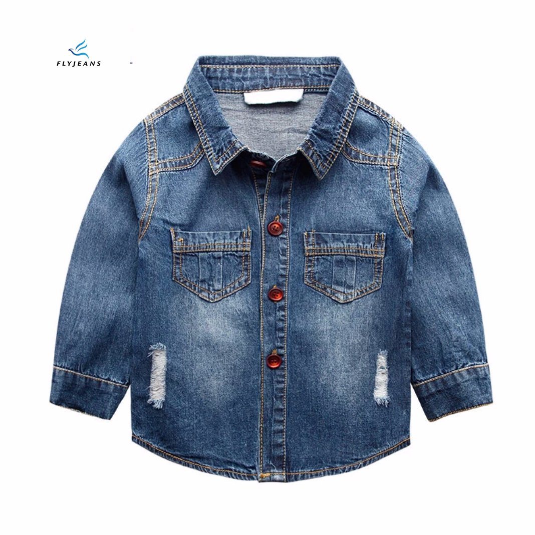Fashion Soft Boys' Long Sleeve Denim Shirt with Whisker by Fly Jeans