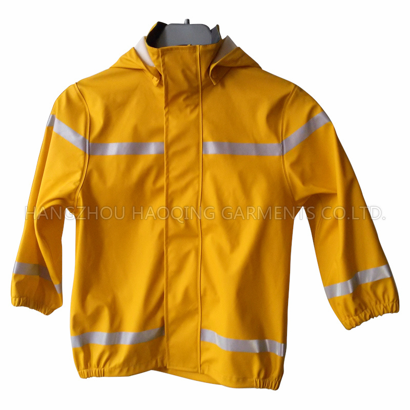 Yellow PU Reflective Raincoat for Children/Baby