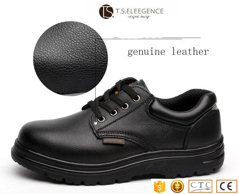 Black Leather Steel Toe Safety Shoes with Rubber Sole Men