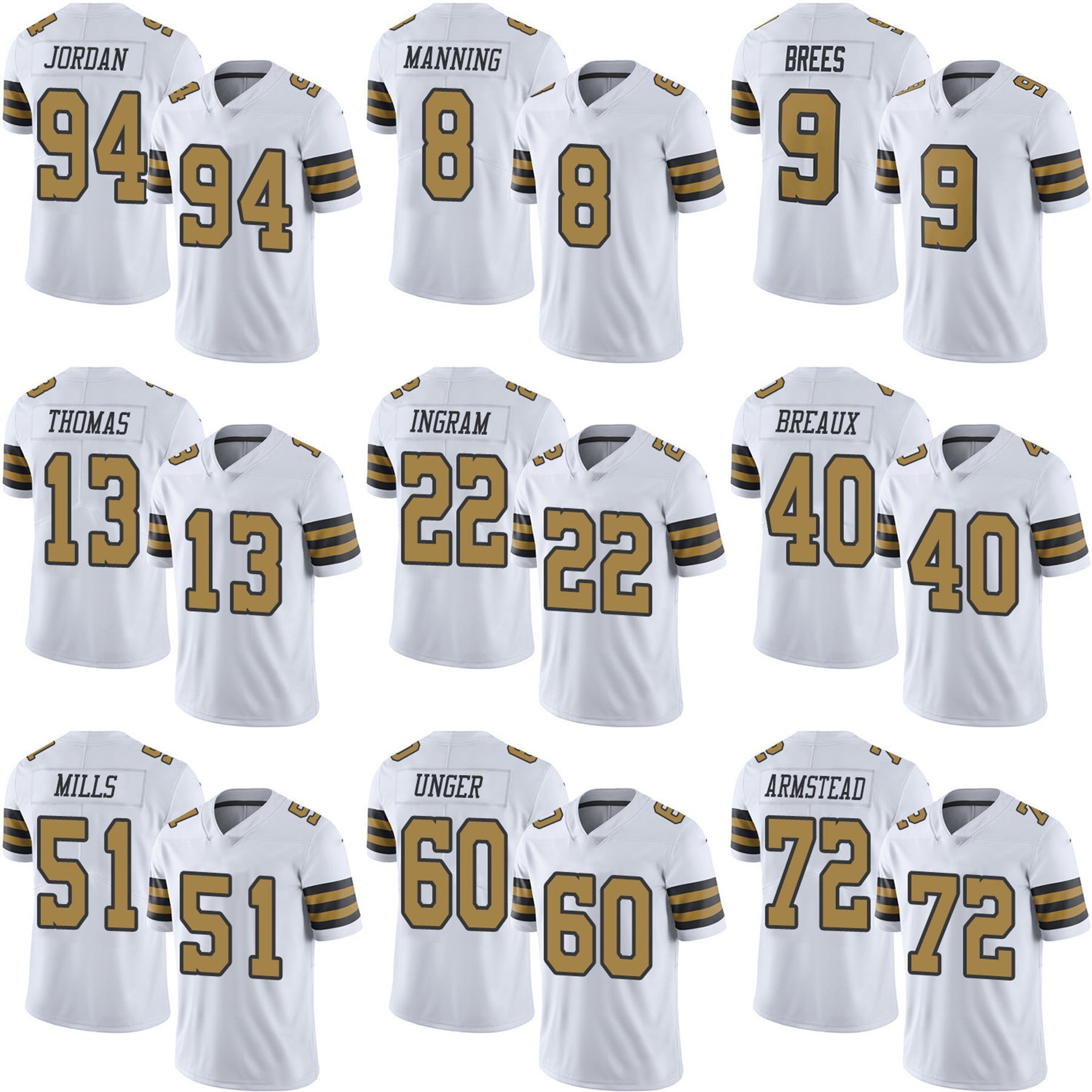New Orleans Archie Manning Drew Brees Michael Thomas Football Jerseys