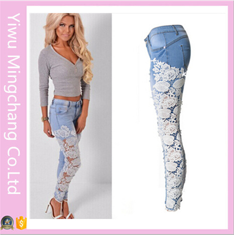 2016 Hot Sale European and American Fashion Sexy Openwork Lace Jeans