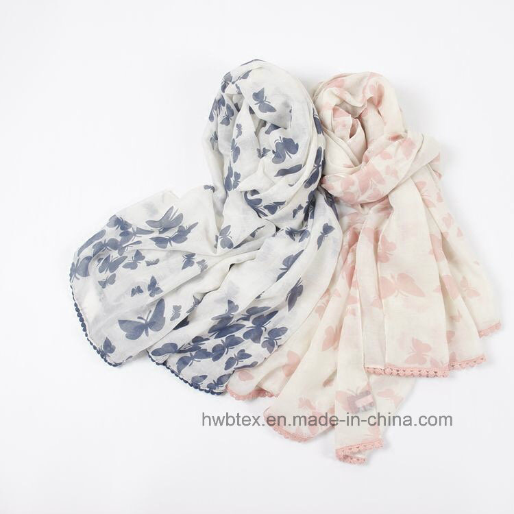Beautiful Butterfly Printed Long Polyester Fashion Scarf (HWBPS207)