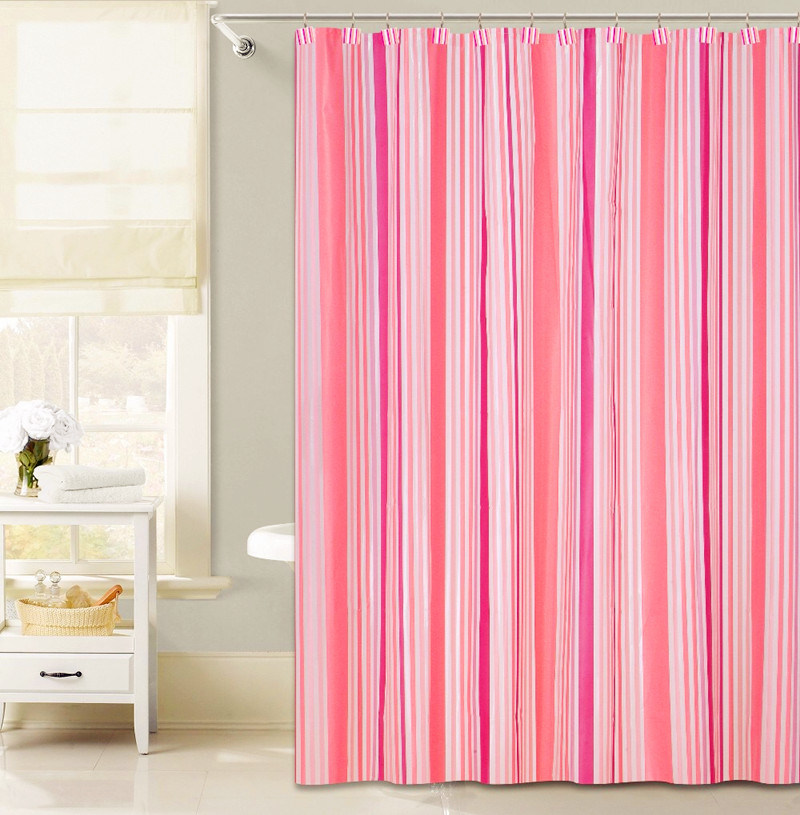 Pink Vertical Stripe Design PEVA Shower Curtain for Bathroom