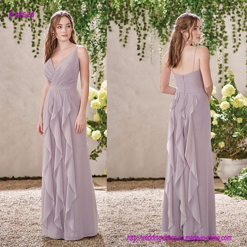 Bridesmaid Dress with a Waterfall of Ruffles Flowing on The Front and Back of Skirt