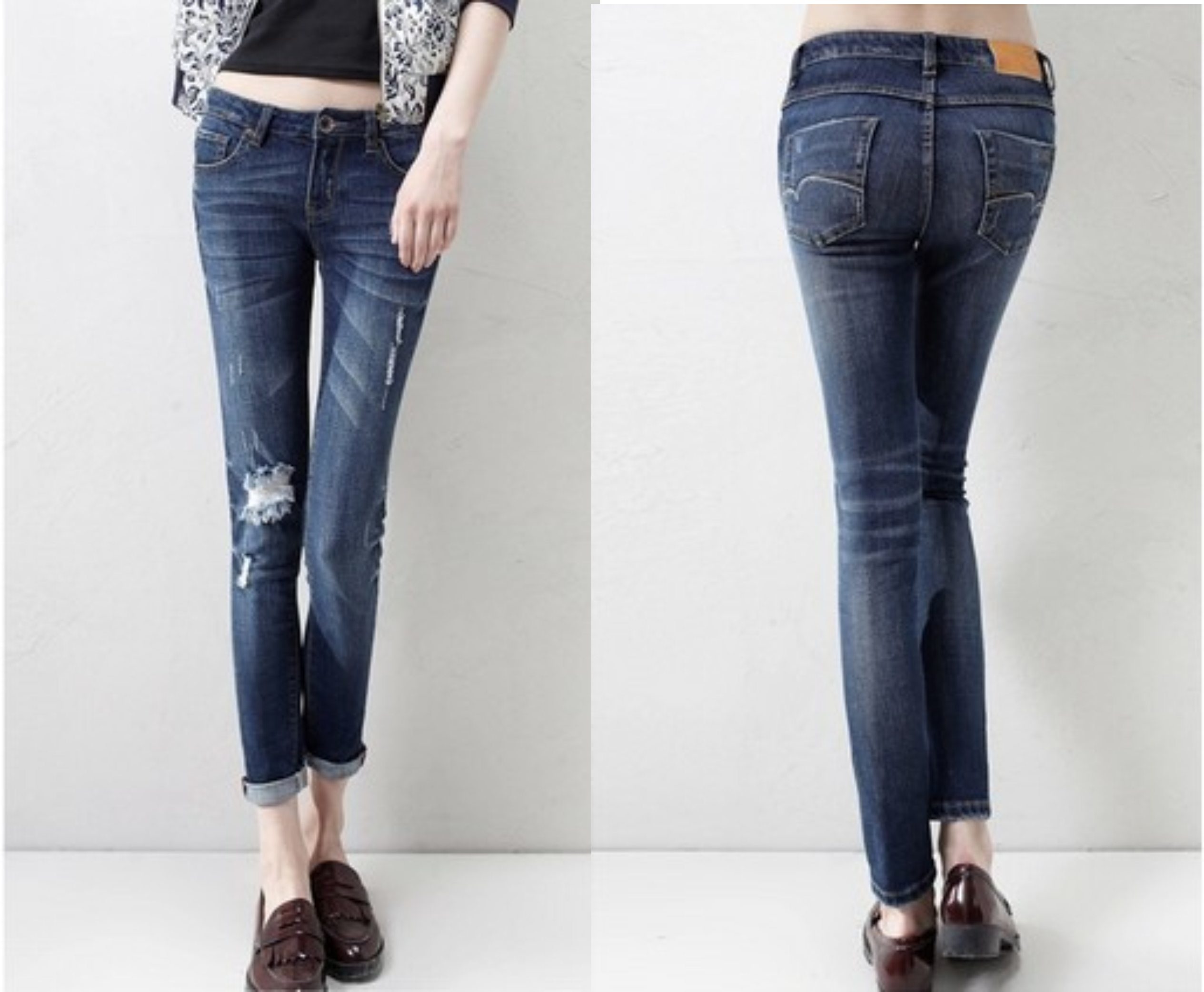 Women Knee Hole Spring Denim Jeans Ladies Design (JC1306)