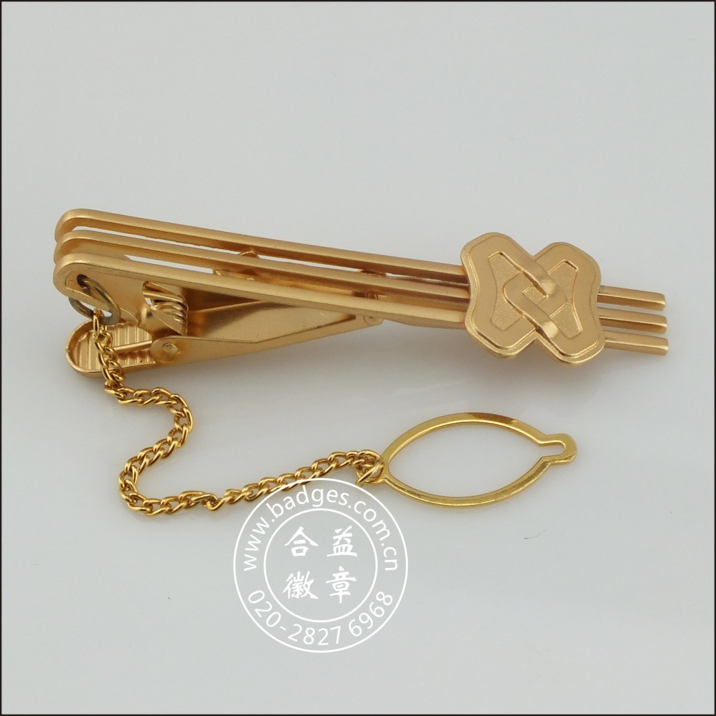 Gold Tie Clip with Badge and Chain Stickpin (GZHY-TC-072)