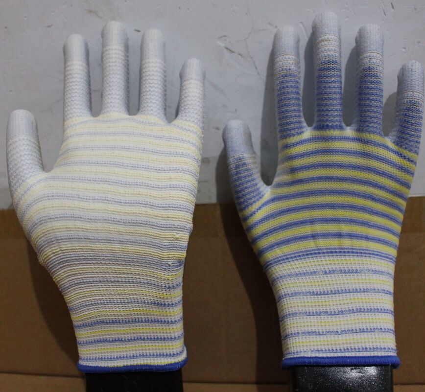 13 Gauge Shell Polyester Gloves with PU Coated for Electronic Industry