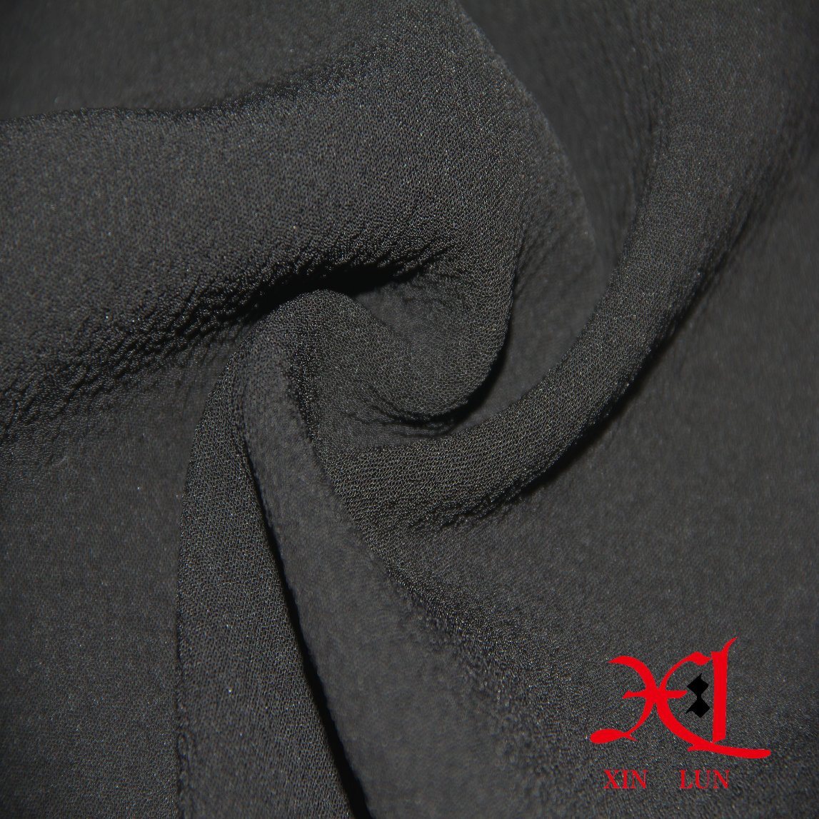 Thick Black Jacquard Silk Chiffon Fabric for Dress