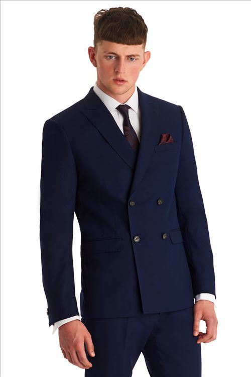 Slim Fit Blue Double Breasted Coat Pant Suit for Men