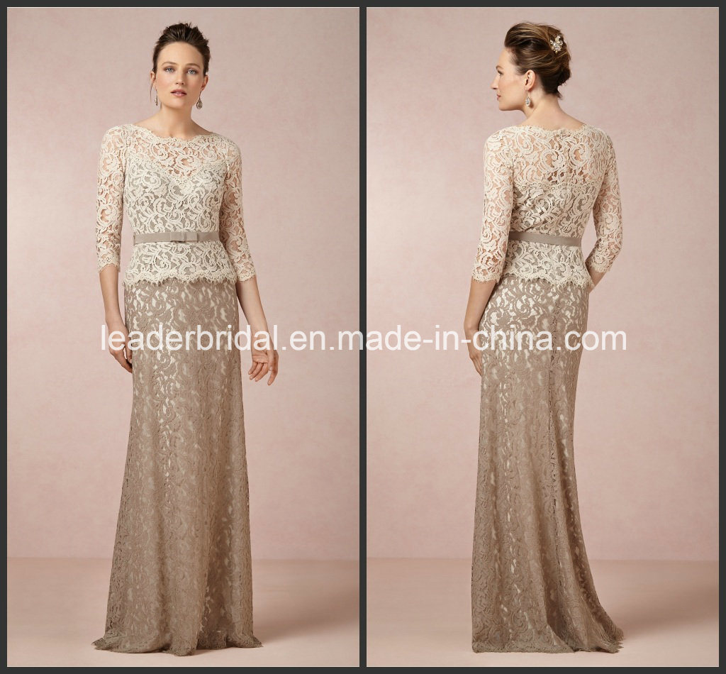 Lace Mother of The Bride Dress Champagne Long Sleeves Formal Evening Dress E151204