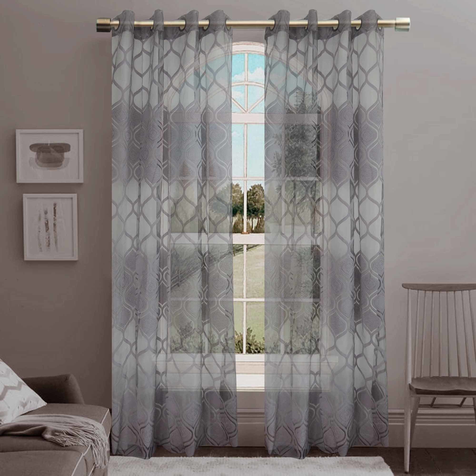Jacquard Sheer Grommet Panel Window Curtain (HR14WT078)