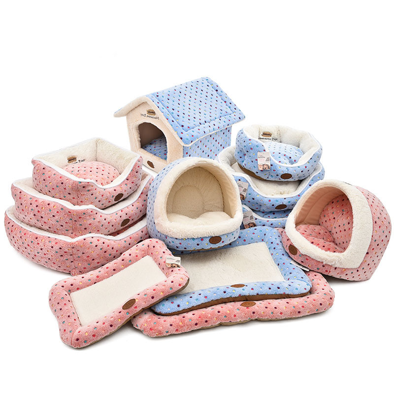 Quality Dog Beds Cushion Pads Coral Velvet Dots Pet House