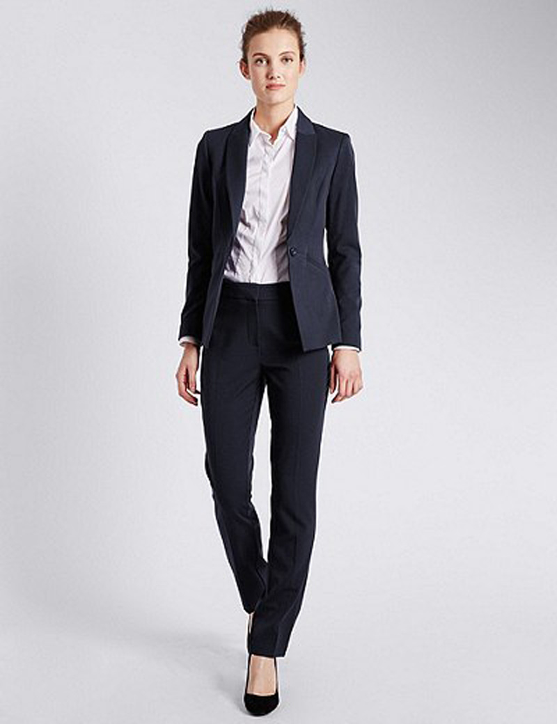 Women Welt Pockets Blazer with Pant Suit