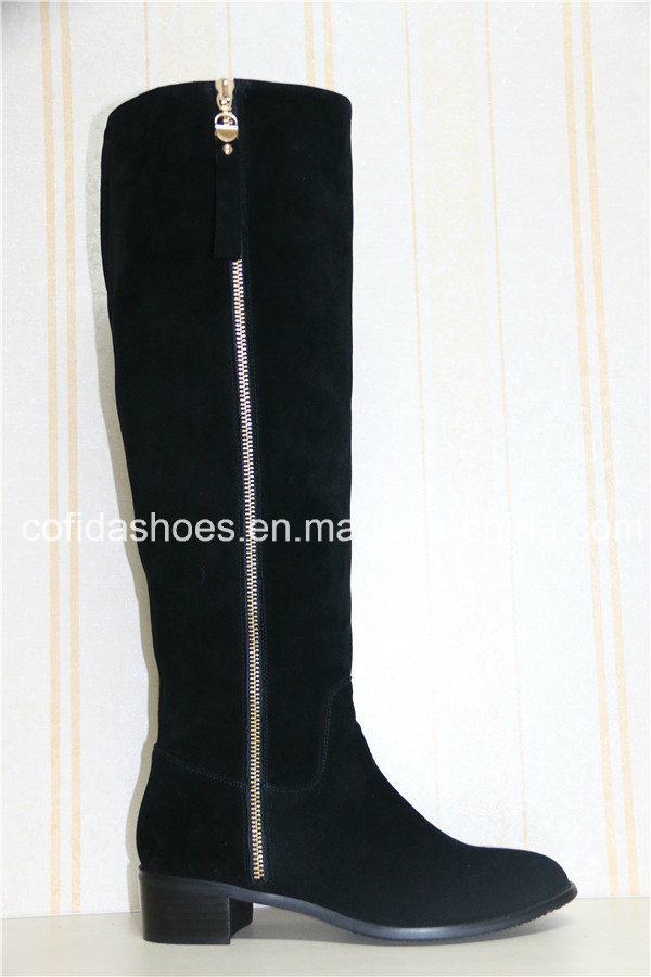 Latest Casual Low Heels Women Warm Long Leather Boots