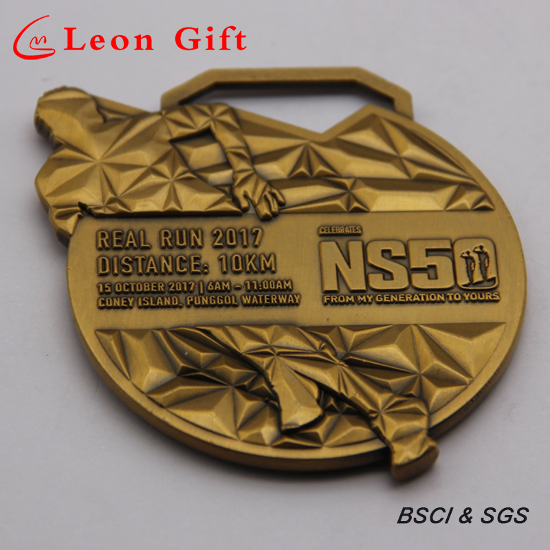 Quality Custom 3D Antique Gold Metal Real Run Sporst Medal