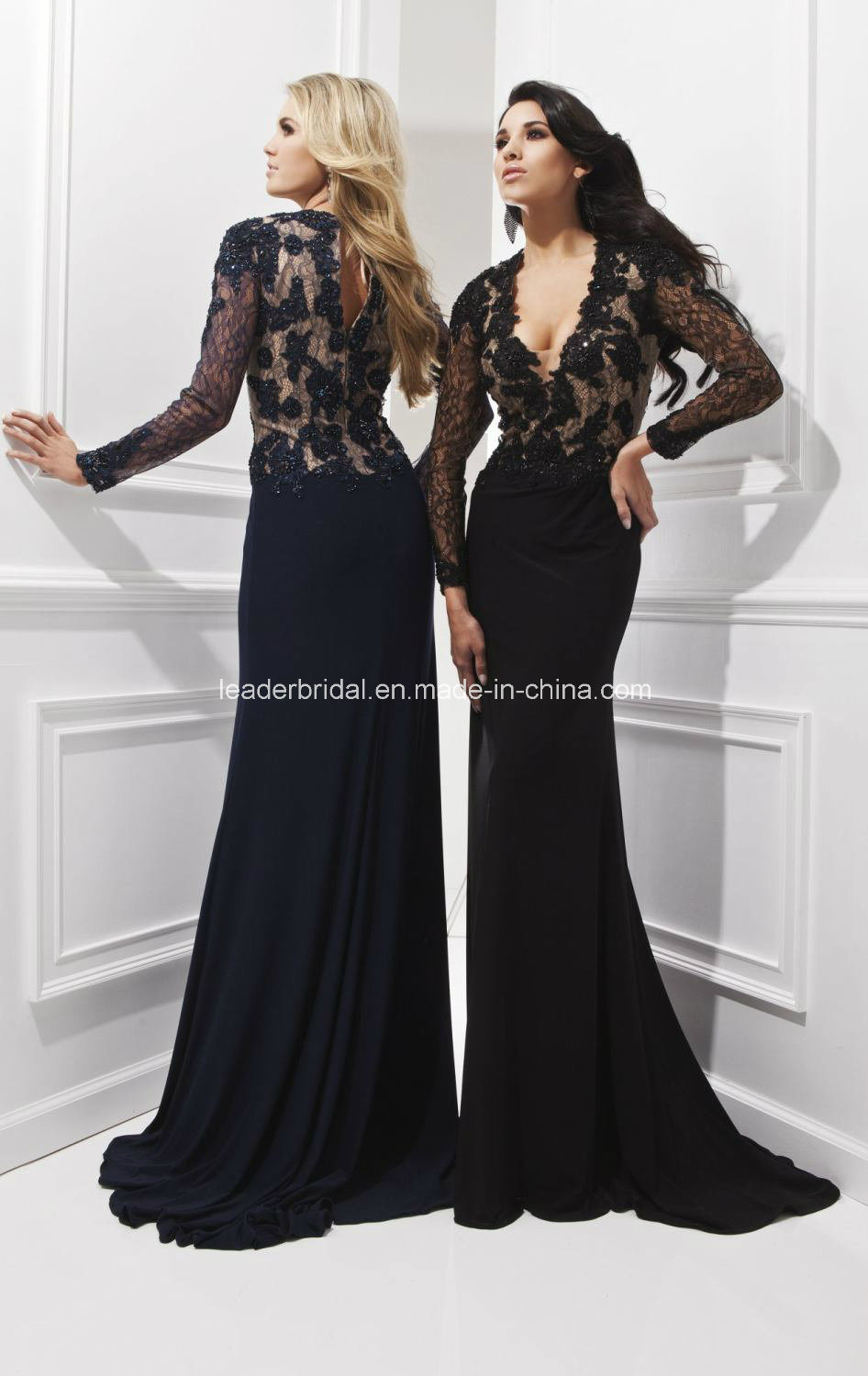 V-Neck Sexy Formal Gowns Lace Black Evening Fashion Dresses Z1023