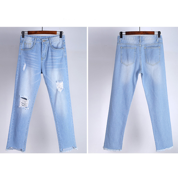 New Fashion Blue Broken Washing Lady Jeans with Special Design (HDLJ0030-17)